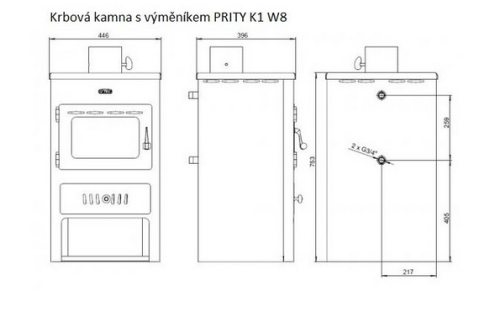 Prity K1 W8 Krbová kamna s výměníkem